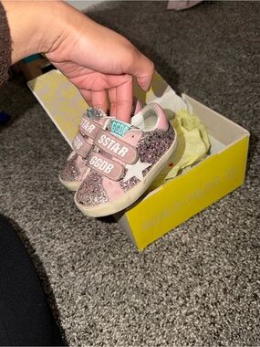 Golden Goose Kids Pink Glitter Velcro Superstar Sneakers